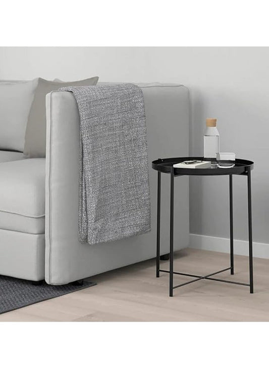 Tray Table Folding Round Metal Steel Side Table Coffee Table For Living Room 52x48x4cm