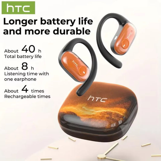 سماعات أذن لاسلكية Htc - (Ne10) Ows، بلوتوث 5.4، صوت جهير عالي الدقة، سماعات ترجمة بالذكاء الاصطناعي، معادل صوت متكيف، مقاومة للماء بمعيار IPX5، عمر بطارية 40 ساعة، تشغيل موسيقى لمدة 4 ساعات، تحكم باللمس، سماعات رأس رياضية خفيفة الوزن، لون برتقالي