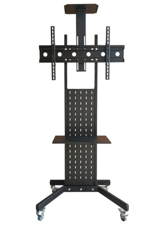 Mobile TV Stand with Wheels Rolling TV Cart Floor TV Trolley for 32-70 Inch LCD LED Flat Curved Screen, Height Adjustable Portable TV Stand Movable Tilt Holder Holds up to 50kg with Media Shelf Tray