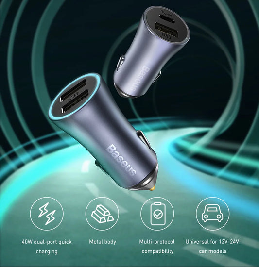 Baseus CCJD-0G Golden Contactor Pro Dual Quick Car Charger 40W Dark Grey