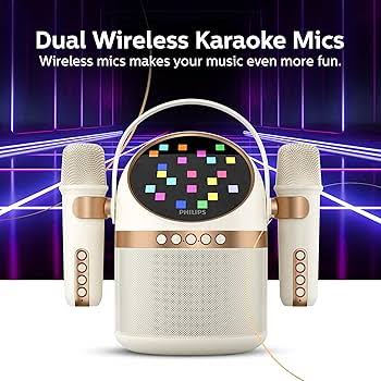 Philips Bluetooth Karaoke Speaker System – Dual Wireless Microphones – Built-in Sound Effects – LED Light Modes