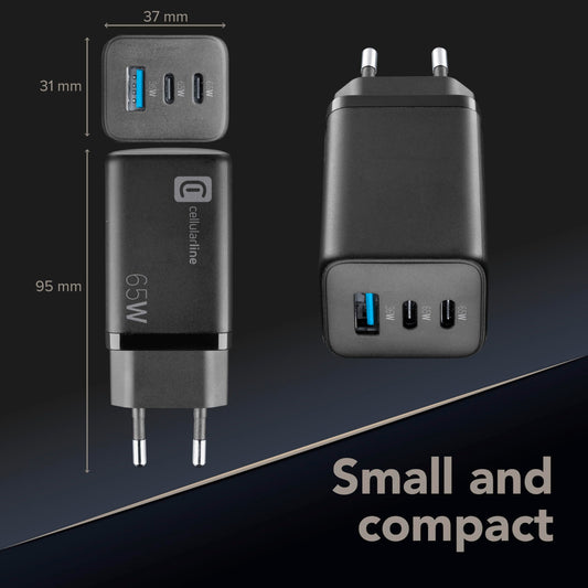CELLULARLINE 65W USB-C Wall Charger UK Plug (ACHUSBGAN3PD65WUKK)