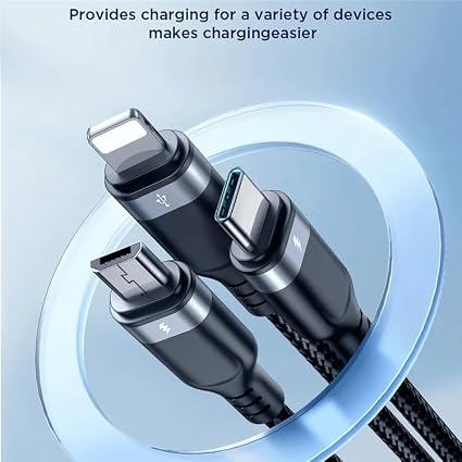S-A18 كابل بيانات متعدد الاستخدامات سلسلة 3.5 أمبير USB-A إلى Lightning+TypeC+Micro 3 في 1 بطول 1.2 متر - أسود