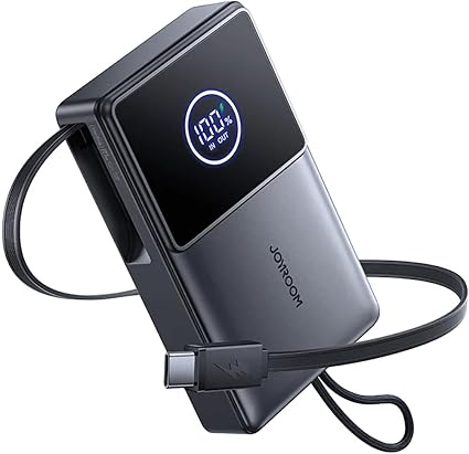 JR-PR1 22.5W Mini Power Bank With Built-in Retractable Cable 10000mAh-Black