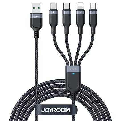سلسلة S-A18 متعددة الاستخدامات كابل بيانات 4 في 1 USB-A إلى Type-C*2 + Type-C + Micro بقدرة 3.5 أمبير وبطول 1.2 متر - أسود
