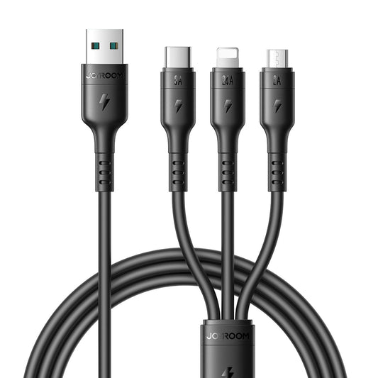 S-A61 كابل شحن أومني جو سلسلة 3 في 1 (USB-A إلى تايب سي + لايتنينج + مايكرو) 3.5 أمبير بطول 1.2 متر - أسود