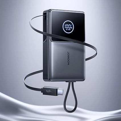 JR-PR1 22.5W Mini Power Bank With Built-in Retractable Cable 10000mAh-Black