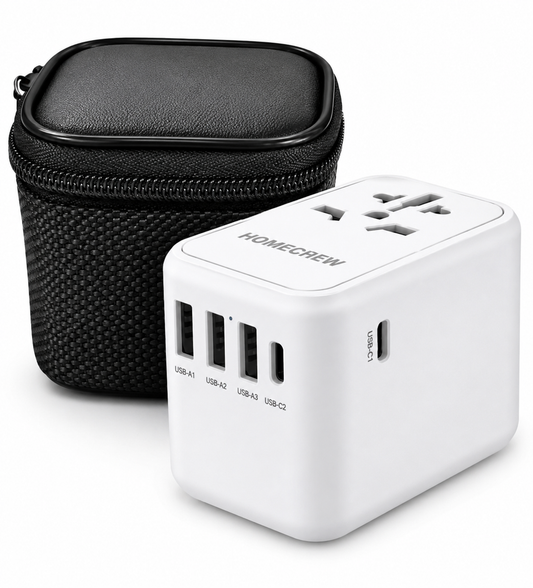 محول سفر عالمي 45 واط مع شاحن سريع – 3 منافذ USB و2 منفذ USB-C