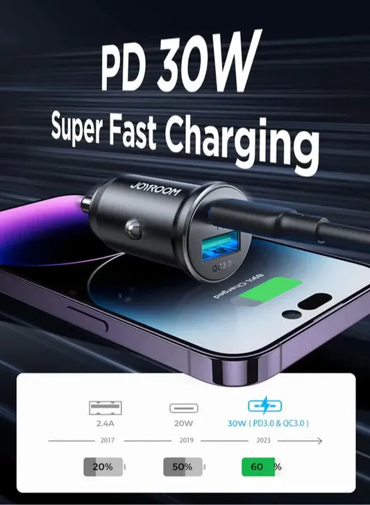 JR-CCN05 30W USB-A USB-C Mini Car Charger - Black Black