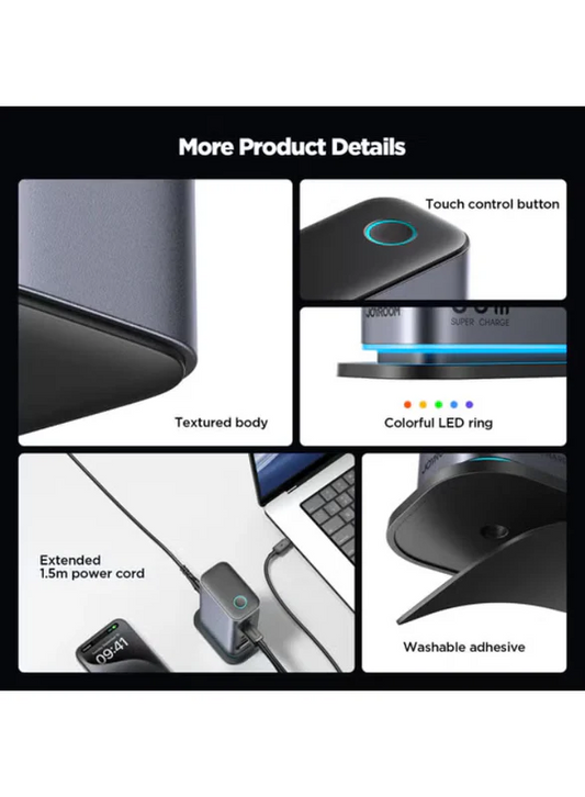 Jr‑Tcm02 65W Gan Multi‑Port Charger – Fast Charge 4×Usb‑C + 2×Usb‑A, 6‑Device Simultaneous Charging, Pps 3.3‑21V, Gan Efficiency, 1.5 M Detachable Cable, Usb‑C Pd & Qc Safety Black