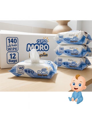 Moro wet wipes without perfume, gentle on the skin to care for your child, 140 wipes (Pack of 12)