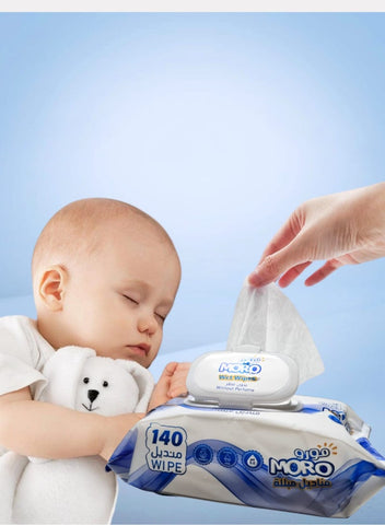 Moro wet wipes without perfume, gentle on the skin to care for your child, 140 wipes (pack of 4)