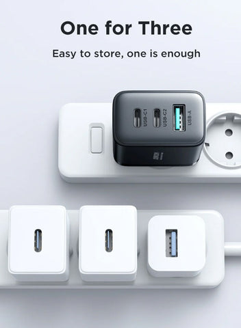 Flash memory series 32W A+2C three-port charger with QC 3.0 support. Wall travel adapter 32W fast power charger, compatible with Samsung AFC, Huawei SCP and other lower versions of iPhone-Etc. Black