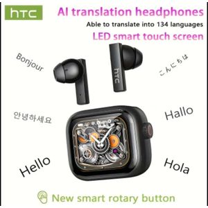 HTC - سماعات أذن، بلوتوث 6، وظيفة الترجمة بالذكاء الاصطناعي، مقاومة للماء بمعيار IPX5 (NE40) أسود