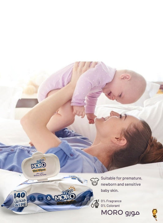 Moro wet wipes without perfume, gentle on the skin to care for your child, 140 wipes (pack of 4)