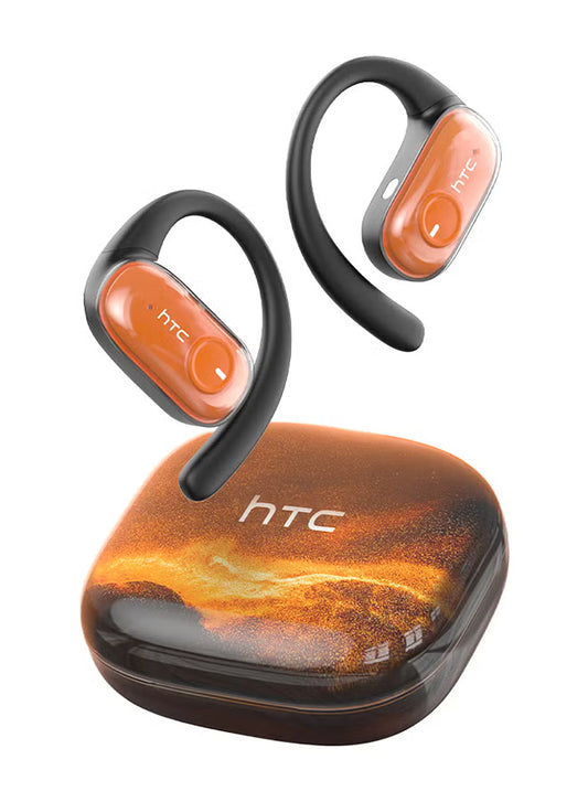 Htc - (Ne10) Ows Wireless Earbuds, Bluetooth 5.4, Hd Bass Sound, Ai Translator Earphones, Adaptive Eq, Ipx5 Water Resistance, 40-Hour Battery Life, 4-Hour Music Playback, Touch Control, Lightweight Sport Headphones, Orange