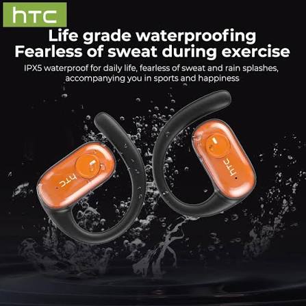 سماعات أذن لاسلكية Htc - (Ne10) Ows، بلوتوث 5.4، صوت جهير عالي الدقة، سماعات ترجمة بالذكاء الاصطناعي، معادل صوت متكيف، مقاومة للماء بمعيار IPX5، عمر بطارية 40 ساعة، تشغيل موسيقى لمدة 4 ساعات، تحكم باللمس، سماعات رأس رياضية خفيفة الوزن، لون برتقالي
