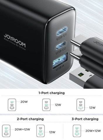 Flash memory series 32W A+2C three-port charger with QC 3.0 support. Wall travel adapter 32W fast power charger, compatible with Samsung AFC, Huawei SCP and other lower versions of iPhone-Etc. Black