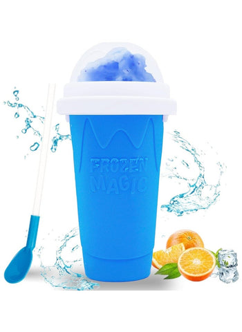 Slushy Maker Cup,Magic Quick Frozen Smoothies Cup, Cooling Cup, Double Layer Squeeze Slushy Maker Cup, Homemade Milk Shake Ice Cream Maker (Blue)