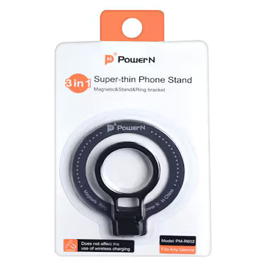 PowerN 3-in-1 Magnetic Ring Bracket and Phone Stand – Super-Thin – Compatible with MagSafe – Model PM-R602