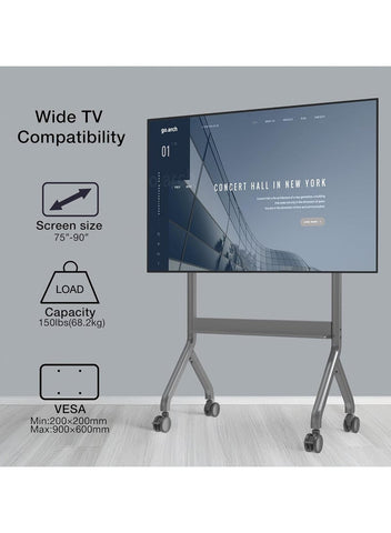 Motorized Mobile TV Cart, Electric Lifting Stand for 75-90 Inch LCD OLED Flat Curved Panel Screen TV or Smart Board, Load up to 150 lbs, Max VESA 900x600mm P150-UK-G