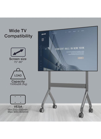 Motorized Mobile TV Cart, Electric Lifting Stand for 75-90 Inch LCD OLED Flat Curved Panel Screen TV or Smart Board, Load up to 150 lbs, Max VESA 900x600mm P150-UK-G