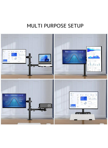 حامل شاشة الكمبيوتر المحمول - حامل مكتبي قابل لتعديل الارتفاع مع مشبك وحلقة تثبيت لشاشة واحدة مقاس 15-33 بوصة وجهاز كمبيوتر محمول واحد مقاس 13-17 بوصة، أسود 
