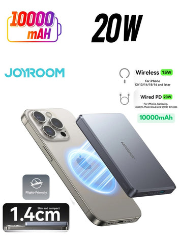 10000 mAh 20W Ultra-thin Metal Magnetic Wireless Type-C & Lighnting Power Bank Fast Charging Wireless Magnetic Power Bank Including a Type-C to Type-C 60W 0.25m Grey