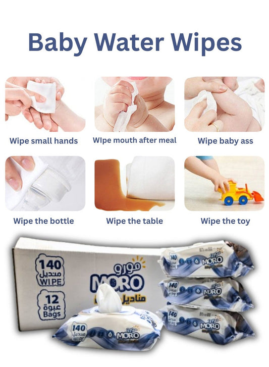 Moro wet wipes without perfume, gentle on the skin to care for your child, 140 wipes (Pack of 12)