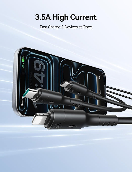 S-A61 كابل شحن أومني جو سلسلة 3 في 1 (USB-A إلى تايب سي + لايتنينج + مايكرو) 3.5 أمبير بطول 1.2 متر - أسود