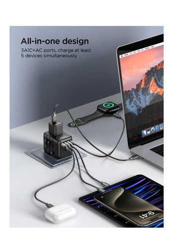 17W Universal Travel Adapter International Plug Adapter With 3 USB 1 Type C Fast Charging All In One Worldwide Wall Charger UK US AUS EU Black