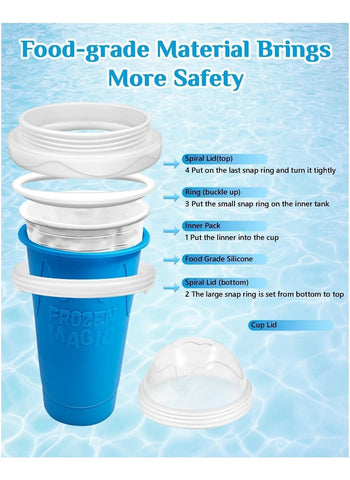 Slushy Maker Cup,Magic Quick Frozen Smoothies Cup, Cooling Cup, Double Layer Squeeze Slushy Maker Cup, Homemade Milk Shake Ice Cream Maker (Blue)