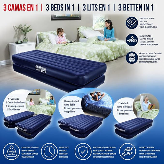 Queen 3-in-1 Air Mattress with Electric Pump – Versatile Airbed
