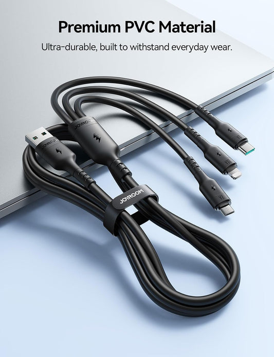 S-A61 كابل شحن أومني جو سلسلة 3 في 1 (USB-A إلى تايب سي + لايتنينج + مايكرو) 3.5 أمبير بطول 1.2 متر - أسود