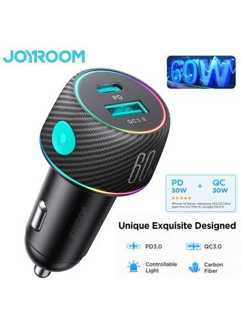 Usb C 60W 2-Port Super Fast Adapter PD+QC 3.0 And Pps 25W Fast Car Charger For Iphone 14/13/12 Ipad Pro Samsung Galaxy S22 21 Pixel 7 Moto Black