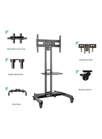 NB ERGONOMIC Mobile TV Cart Rooling TV Stand with Wheels for 32 to 75 Inch LCD LED OLED Plasma Flat Panel Screens up to 100lbs AVA1500-60-1P (Black)