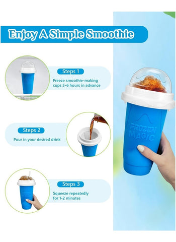 Slushy Maker Cup,Magic Quick Frozen Smoothies Cup, Cooling Cup, Double Layer Squeeze Slushy Maker Cup, Homemade Milk Shake Ice Cream Maker (Blue)
