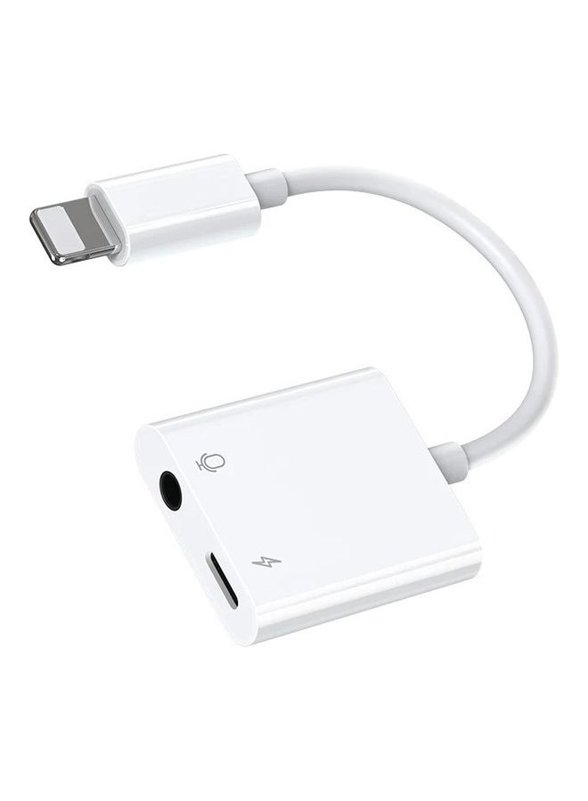 2 In 1 3.5mm Lightning To Audio Headphone And Jack Adapter Splitter For Apple iPhone White