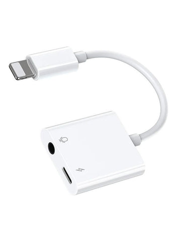 2 In 1 3.5mm Lightning To Audio Headphone And Jack Adapter Splitter For Apple iPhone White