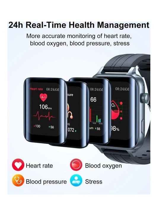 Smart Watch Answer Make Calls 1.85 Inch Fitness Tracker With Bluetooth Dial Calls Heart Rate Sleep Monitor Pedometer IP68 Waterproof For Android Phones Black