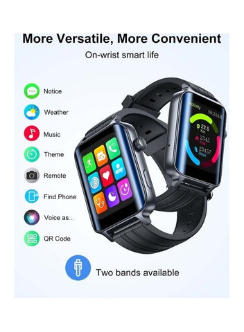 Smart Watch Answer Make Calls 1.85 Inch Fitness Tracker With Bluetooth Dial Calls Heart Rate Sleep Monitor Pedometer IP68 Waterproof For Android Phones Black