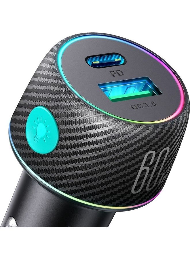 Usb C 60W 2-Port Super Fast Adapter PD+QC 3.0 And Pps 25W Fast Car Charger For Iphone 14/13/12 Ipad Pro Samsung Galaxy S22 21 Pixel 7 Moto Black