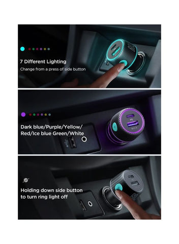 Usb C 60W 2-Port Super Fast Adapter PD+QC 3.0 And Pps 25W Fast Car Charger For Iphone 14/13/12 Ipad Pro Samsung Galaxy S22 21 Pixel 7 Moto Black