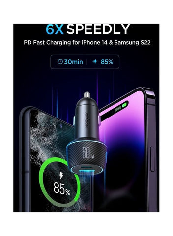 Usb C 60W 2-Port Super Fast Adapter PD+QC 3.0 And Pps 25W Fast Car Charger For Iphone 14/13/12 Ipad Pro Samsung Galaxy S22 21 Pixel 7 Moto Black