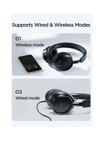 سماعات رأس لاسلكية فوق الأذن، صوت جهير نقي، شحن سريع، منفذ USB Type-C سريع، اتصال متعدد النقاط، مساعد صوتي مع ميكروفون لإلغاء الضوضاء، أسود 