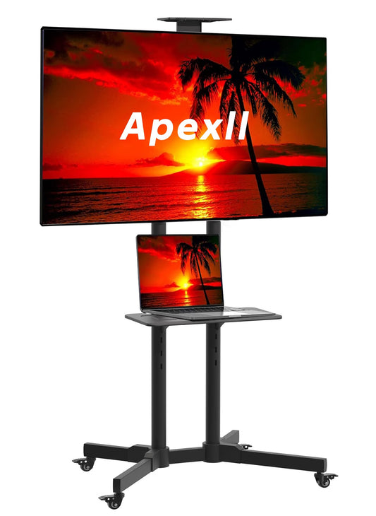 Mobile TV Stand for 32-70 inch LCD LED Flat Panel Curved Screen, Height Adjustable Shelf Rolling Floor Stand with Wheels as a Movable Portable Stand, Max VESA 700x460mm