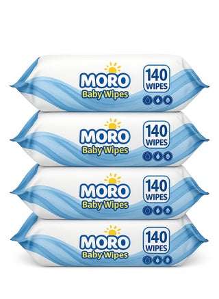 Moro wet wipes without perfume, gentle on the skin to care for your child, 140 wipes (pack of 4)