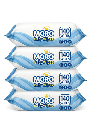 Moro wet wipes without perfume, gentle on the skin to care for your child, 140 wipes (pack of 4)