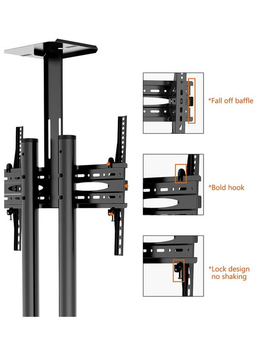 Mobile TV Stand for 32-70 inch LCD LED Flat Panel Curved Screen, Height Adjustable Shelf Rolling Floor Stand with Wheels as a Movable Portable Stand, Max VESA 700x460mm
