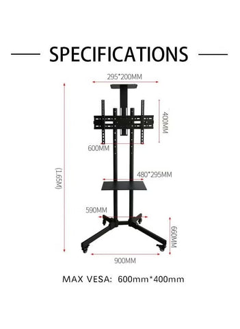 Mobile TV Stand for 32-70 inch LCD LED Flat Panel Curved Screen, Height Adjustable Shelf Rolling Floor Stand with Wheels as a Movable Portable Stand, Max VESA 700x460mm
